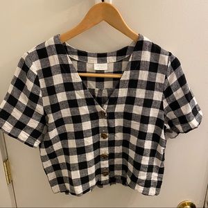 Abound plaid button front crop top size XS 55% linen 45% rayon